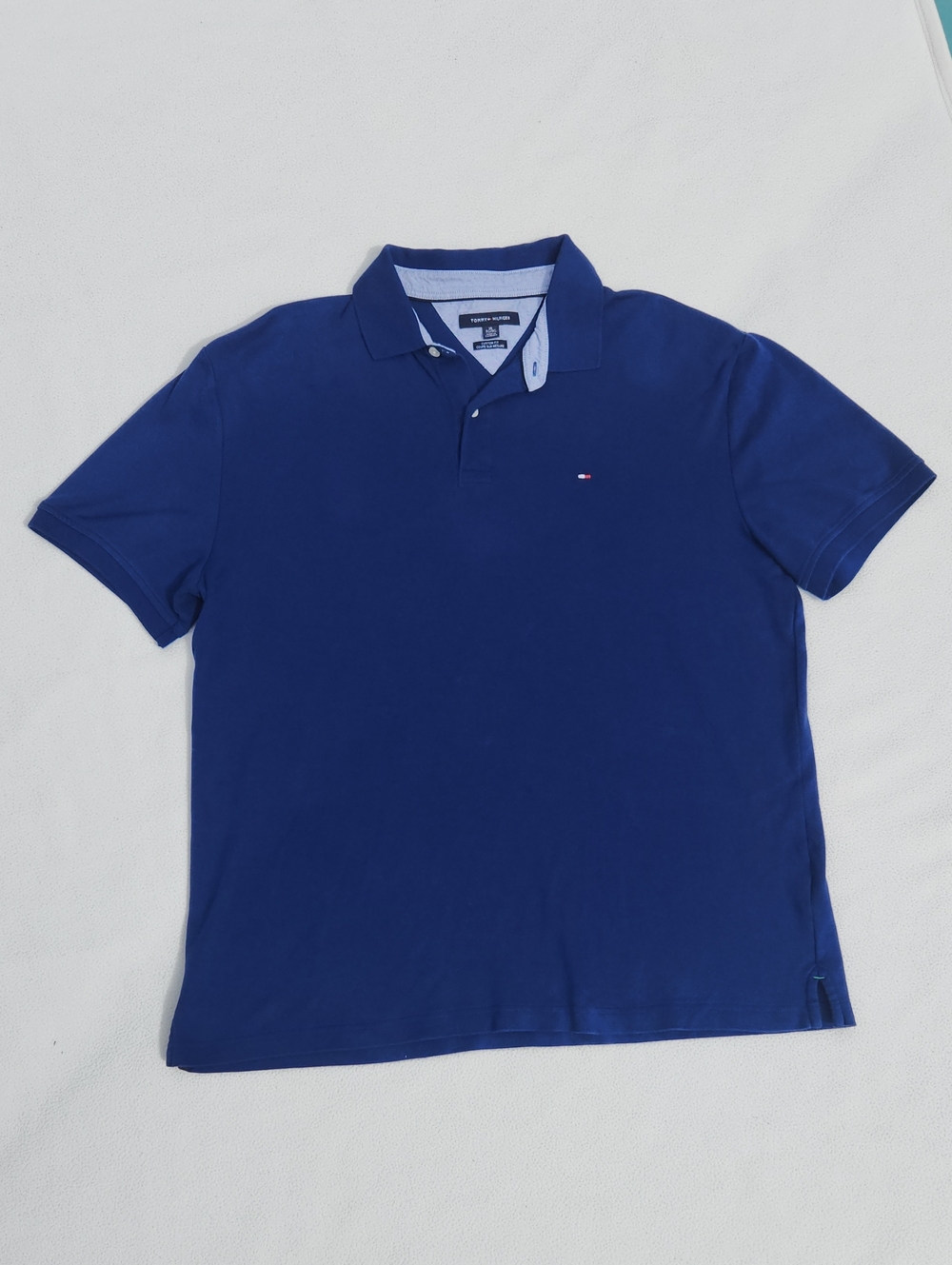 ​Tommy Hilfiger Royal Blue Short Sleeve Polo Shirt Embroidered Flag Logo Sz XL